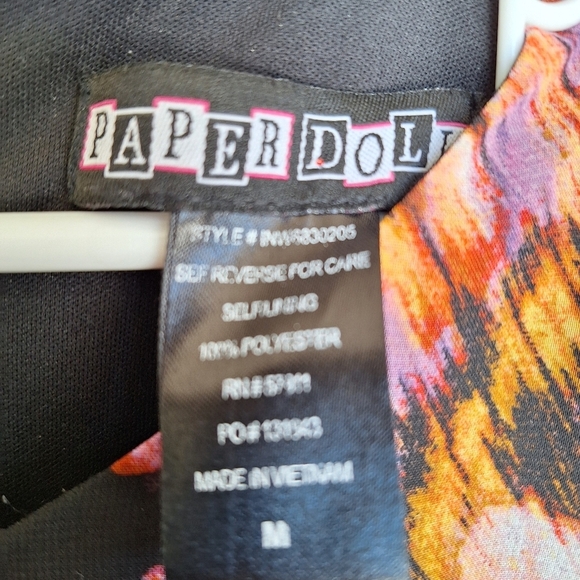 Paperdoll Dress SzM Lined Floral Pink/Black Cutouts Elastic Waist Short Polyeste - Picture 10 of 10